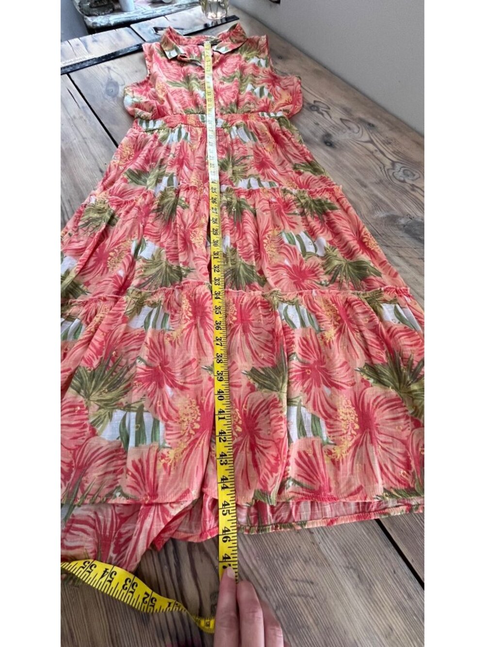 Alex & Parker Sleeveless Midi Dress Womens XL Coral Tropical Print Tiered - Picture 6 of 6